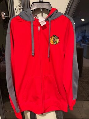 NHL Men’s Red Hoodie with Gray Accents and Team Patch